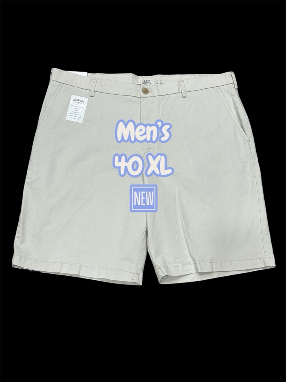 Men's IZOD Saltwater 40 XL Relaxed Chino Khakis Short Cream 10” inseam Stretch - Picture 3 of 8